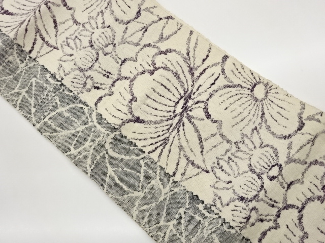 手織り真綿紬花々模様織出し名古屋帯